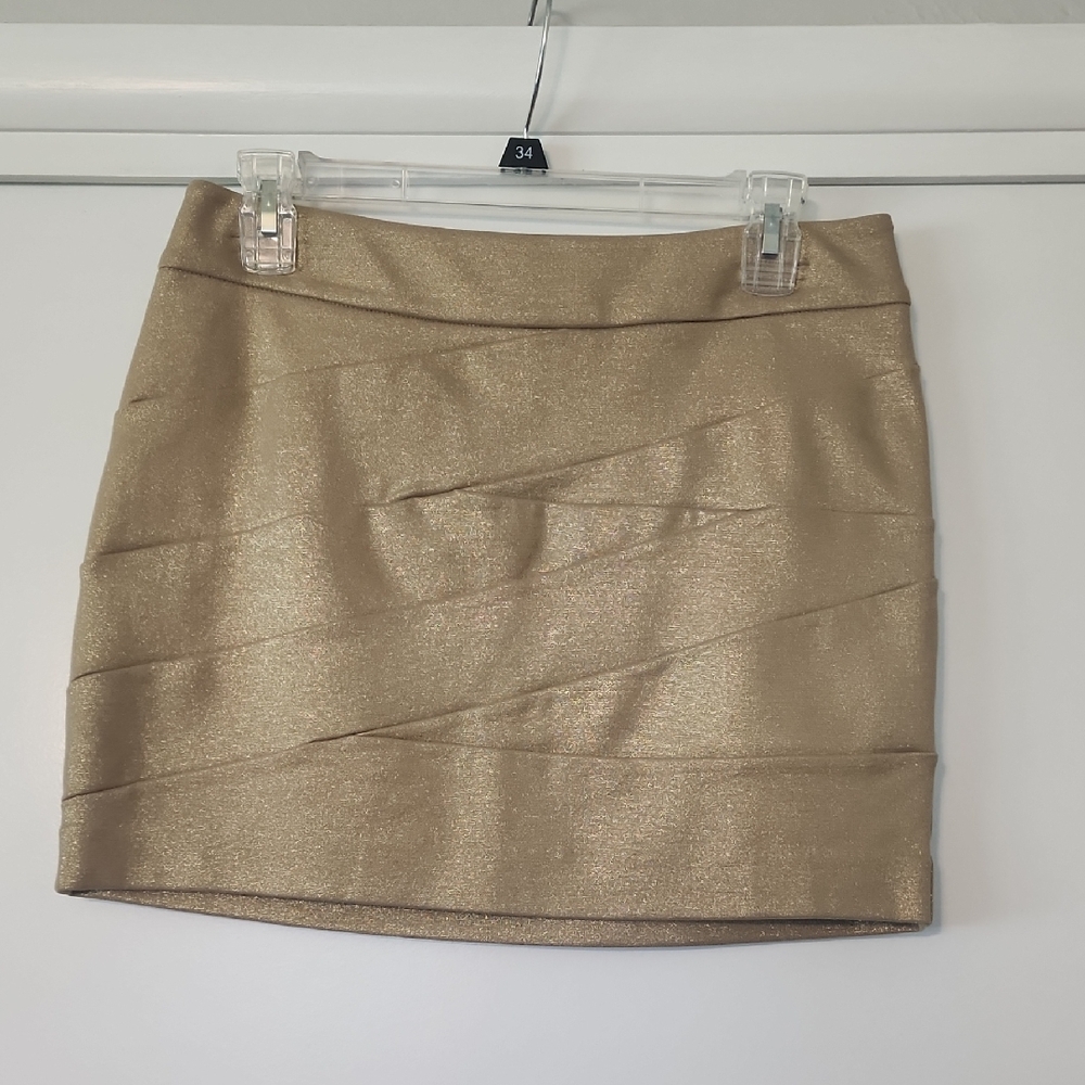 Express Tan Asymmetrical Pencil Mini Skirt